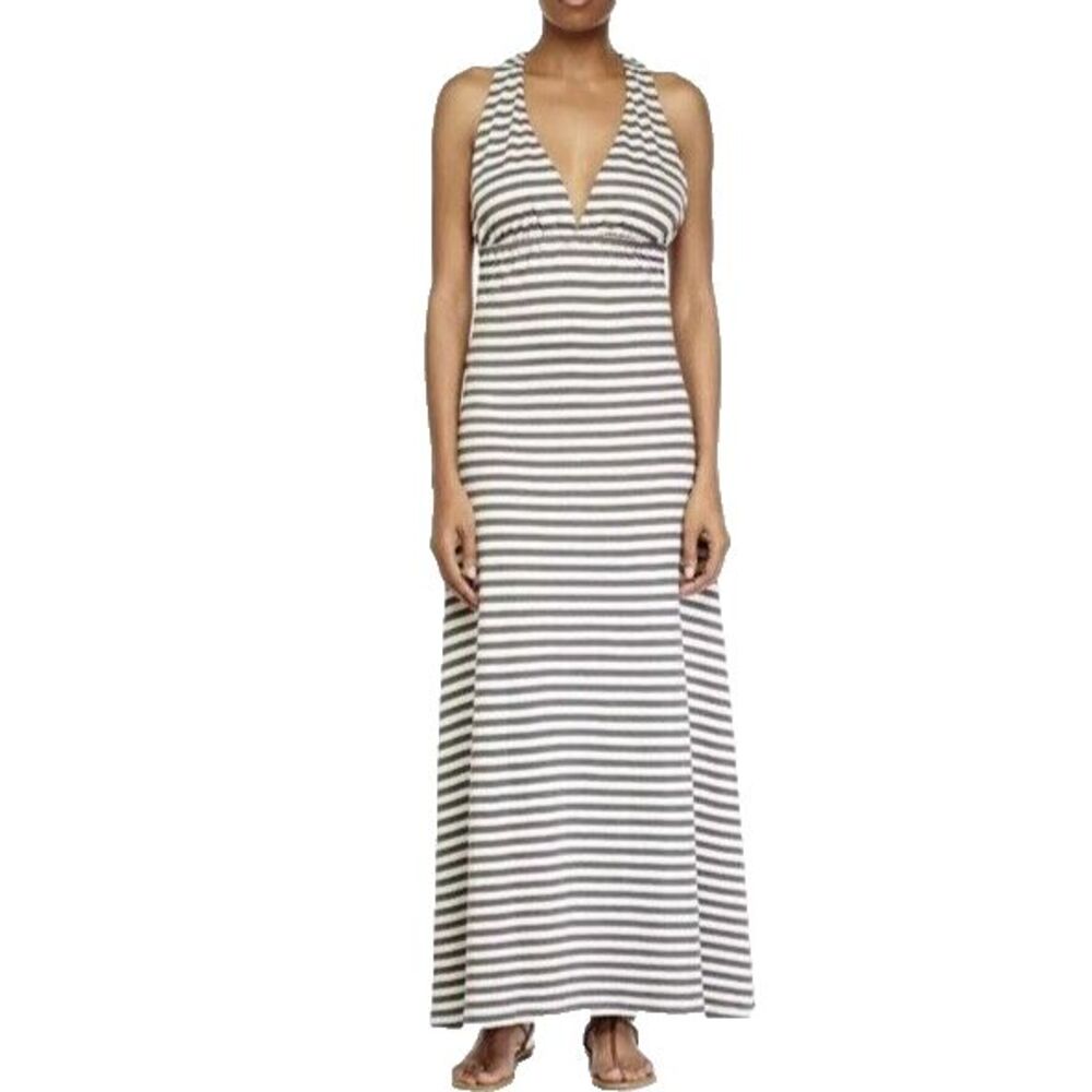 Lover + Friends Striped‎ Grey Cream Jersey Halter Maxi Long Dress Size Large